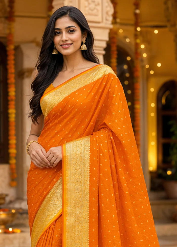 Yellow Tanchoi Silk Saree With Blouse Piece - Image 2