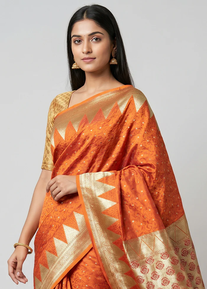 Yellow Tanchoi Silk Saree With Blouse Piece - Image 2