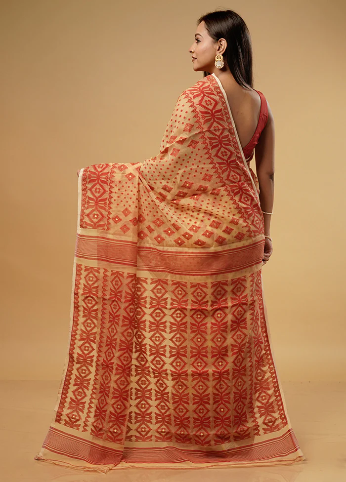 Yellow Tant Jamdani Saree Without Blouse Piece - Image 4