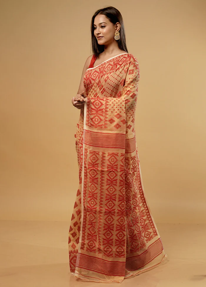 Yellow Tant Jamdani Saree Without Blouse Piece - Image 5