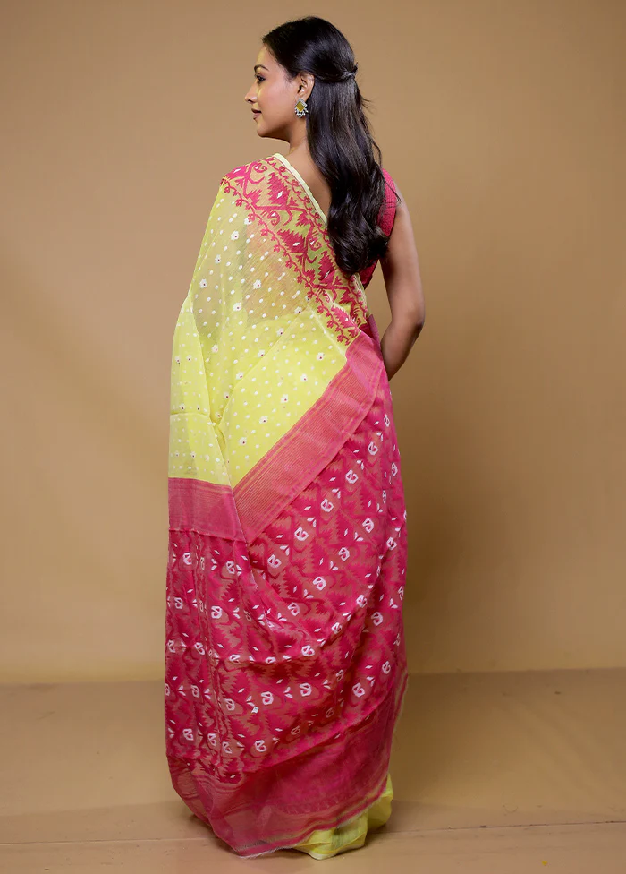 Yellow Tant Jamdani Saree Without Blouse Piece - Image 3