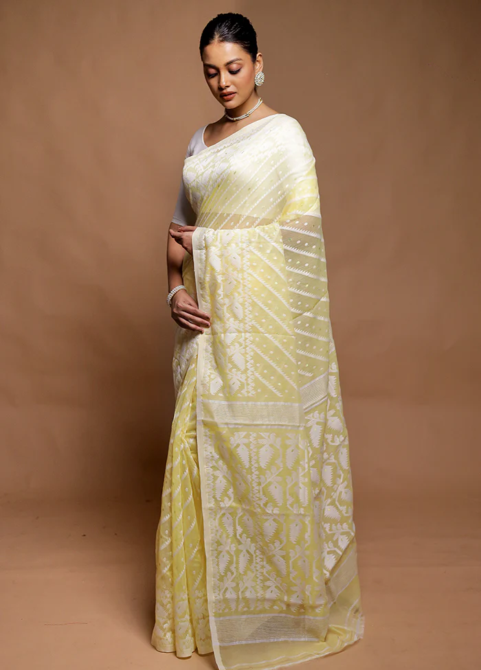 Yellow Tant Jamdani Saree Without Blouse Piece - Image 4