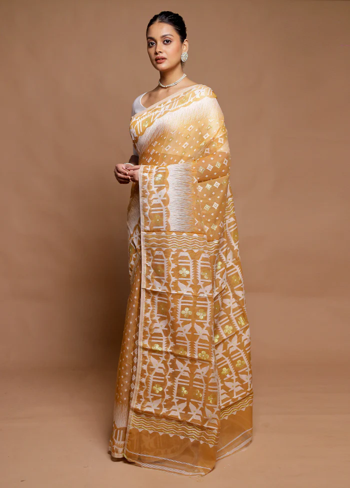 Yellow Tant Jamdani Saree Without Blouse Piece - Image 4