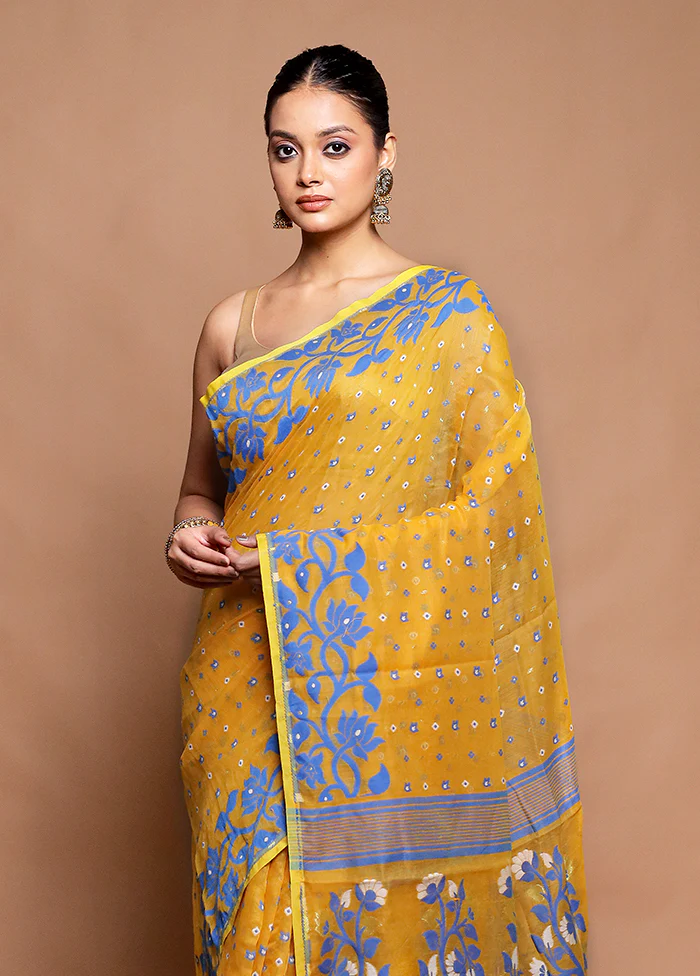 Yellow Tant Jamdani Saree Without Blouse Piece - Image 2