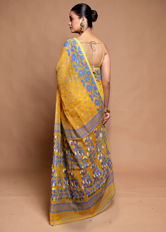 Yellow Tant Jamdani Saree Without Blouse Piece - Image 3
