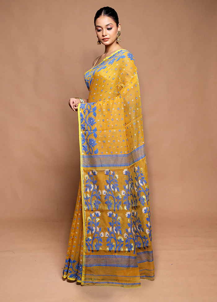 Yellow Tant Jamdani Saree Without Blouse Piece - Image 4