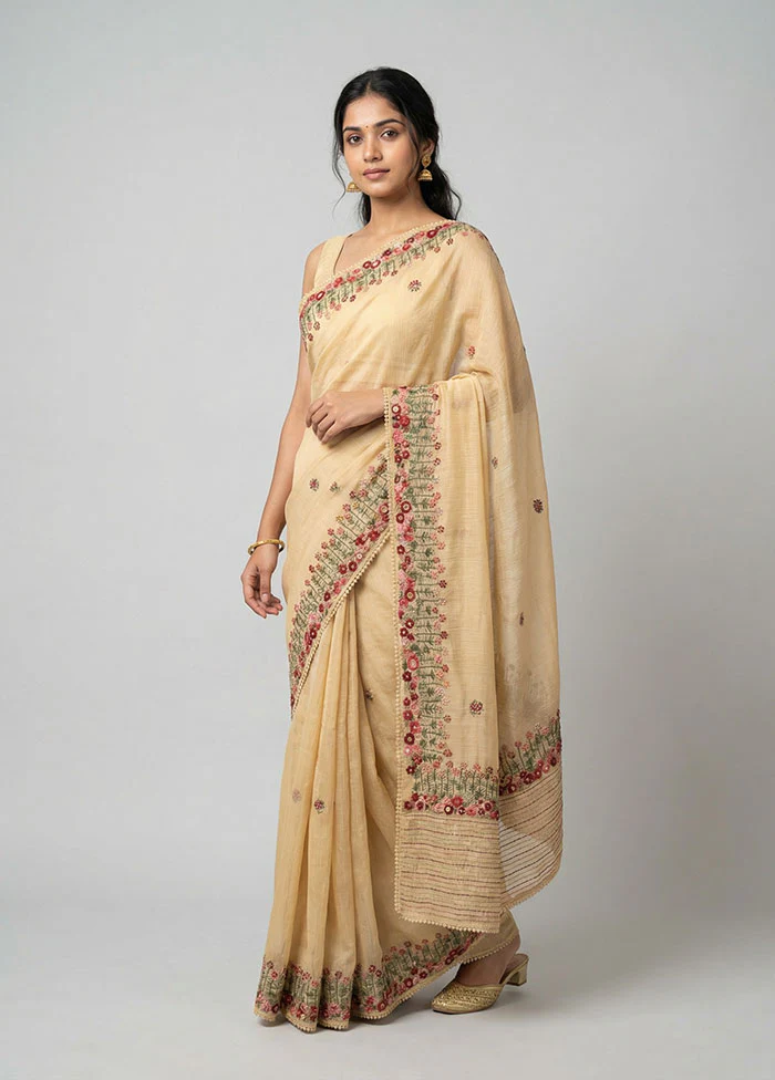 Yellow Tissue Silk Saree With Blouse Piece