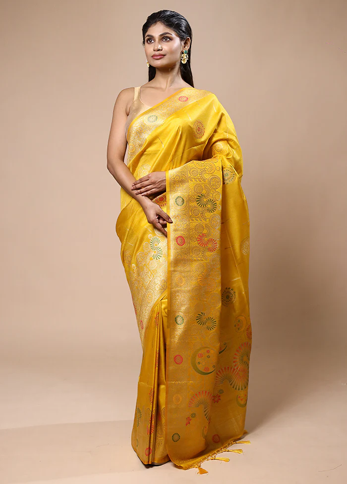 Yellow Tissue Silk Saree With Blouse Piece - Image 2