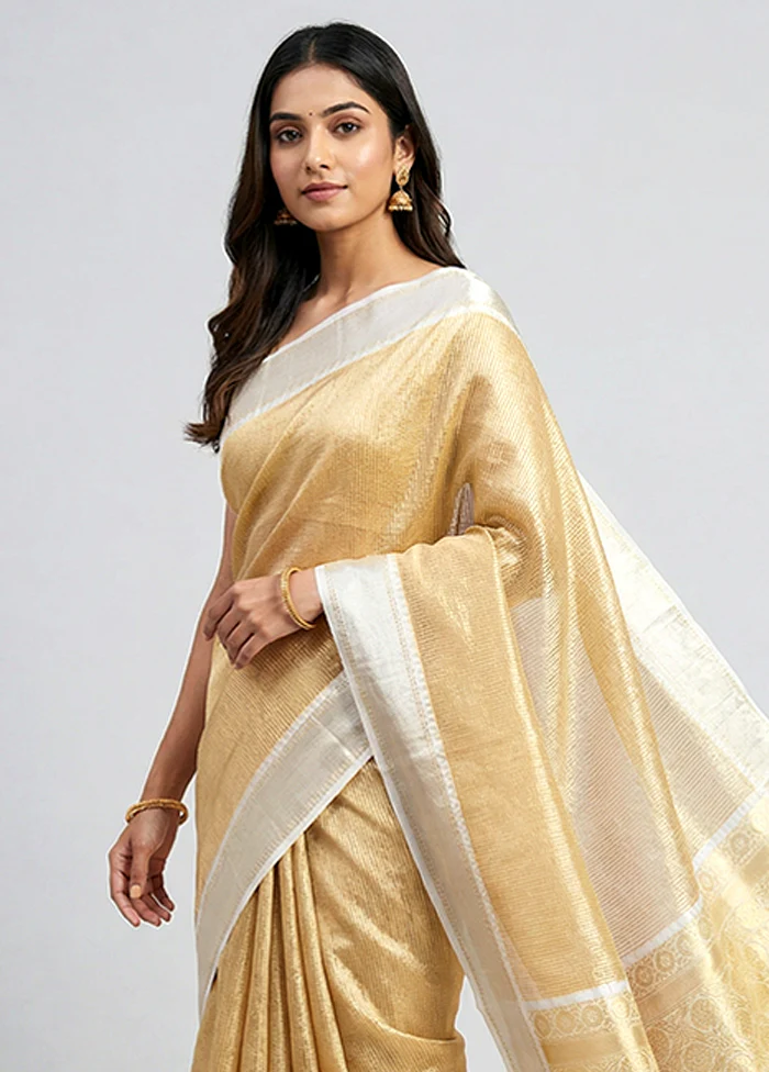 Yellow Tissue Silk Saree With Blouse Piece - Image 2