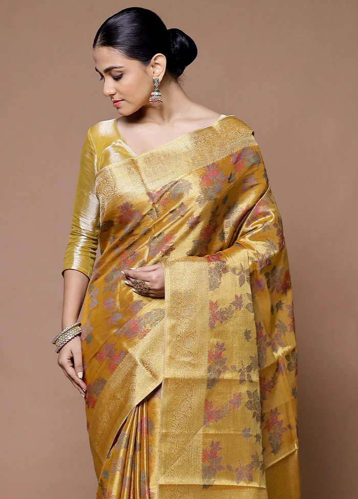 Yellow Tissue Silk Saree With Blouse Piece - Image 2