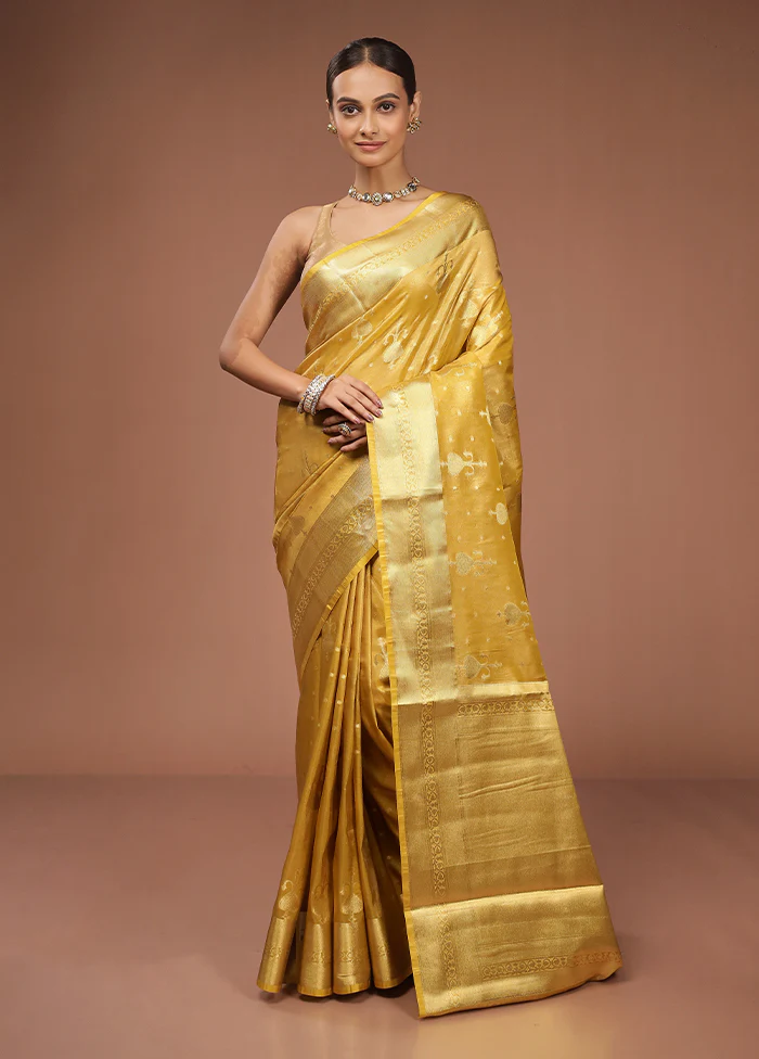 Yellow Tissue Silk Saree With Blouse Piece - Image 2