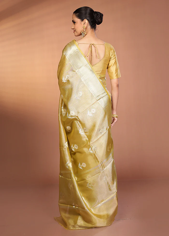 Yellow Tissue Silk Saree With Blouse Piece - Image 3