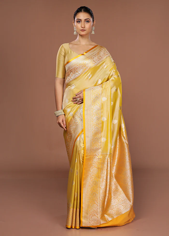Yellow Tissue Silk Saree With Blouse Piece - Image 2