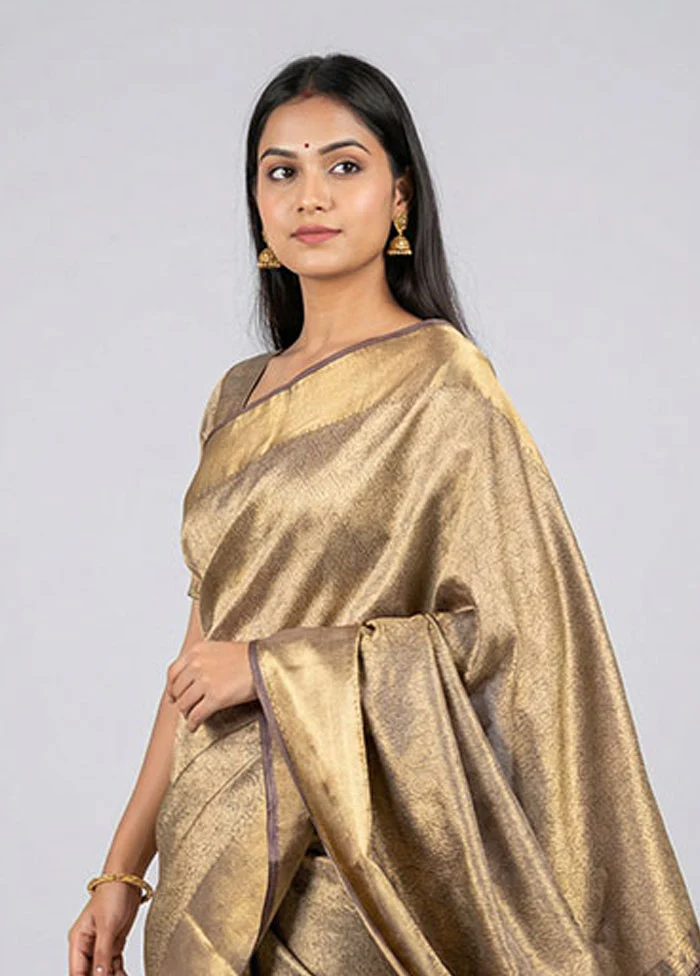 Yellow Tissue Silk Saree With Blouse Piece - Image 2