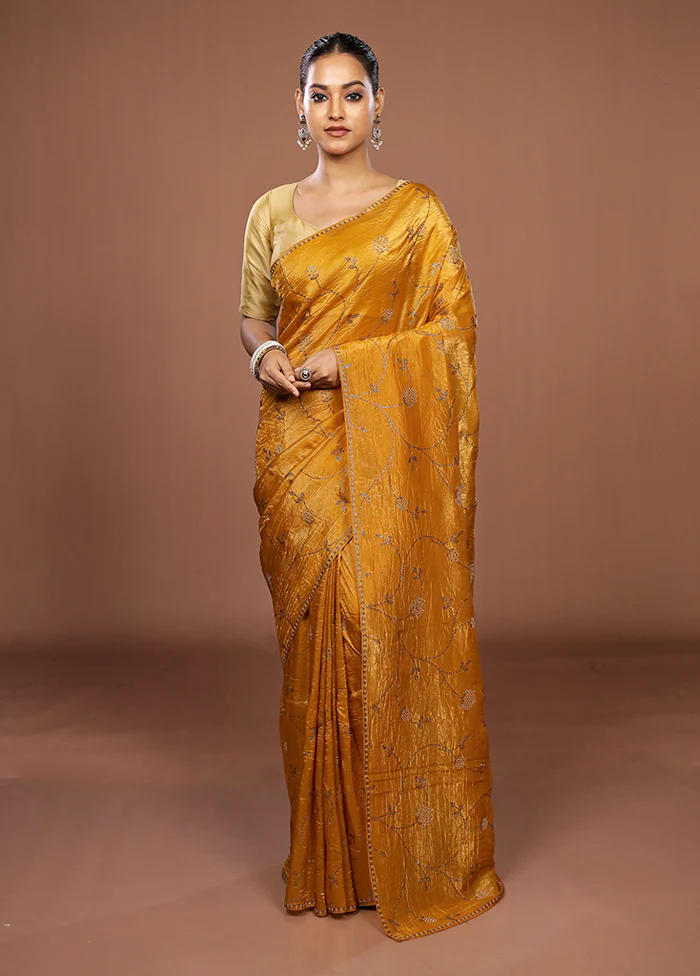Yellow Tissue Silk Saree With Blouse Piece - Image 2