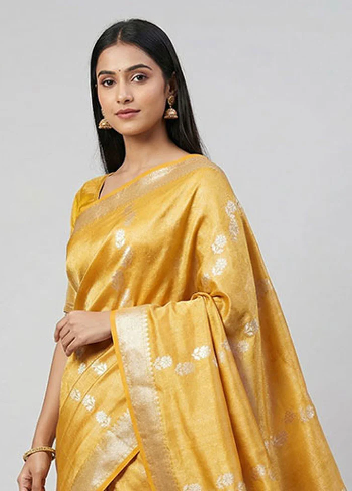Yellow Tissue Silk Saree With Blouse Piece - Image 2