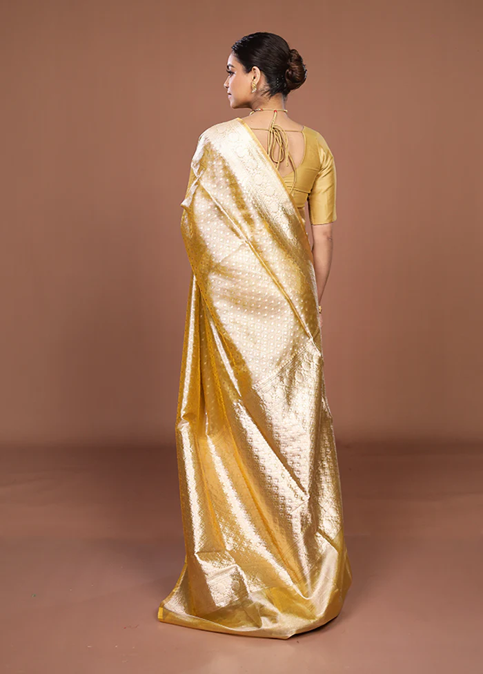 Yellow Tissue Silk Saree With Blouse Piece - Image 3
