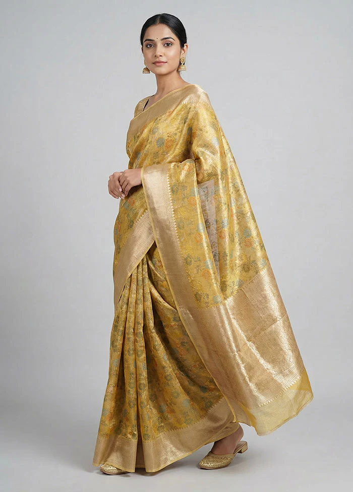 Yellow Tissue Silk Saree With Blouse Piece