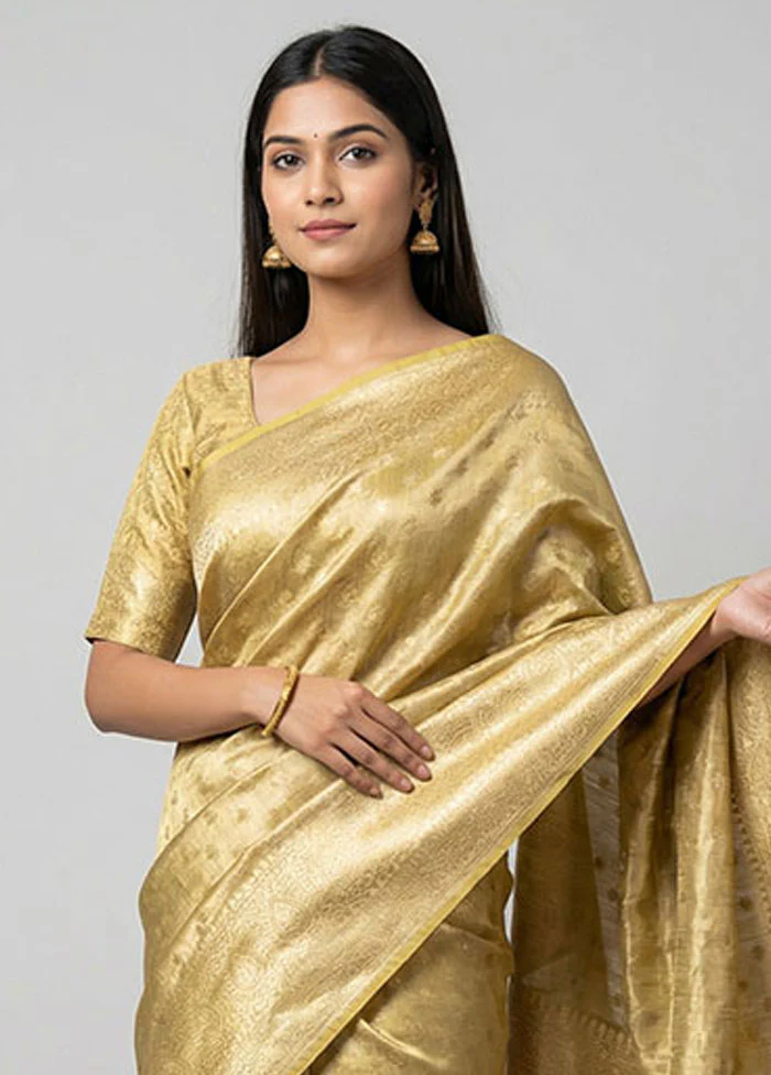 Yellow Tissue Silk Saree With Blouse Piece - Image 2
