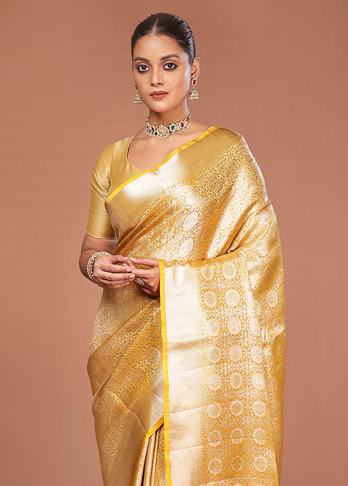 Yellow Tissue Silk Saree With Blouse Piece