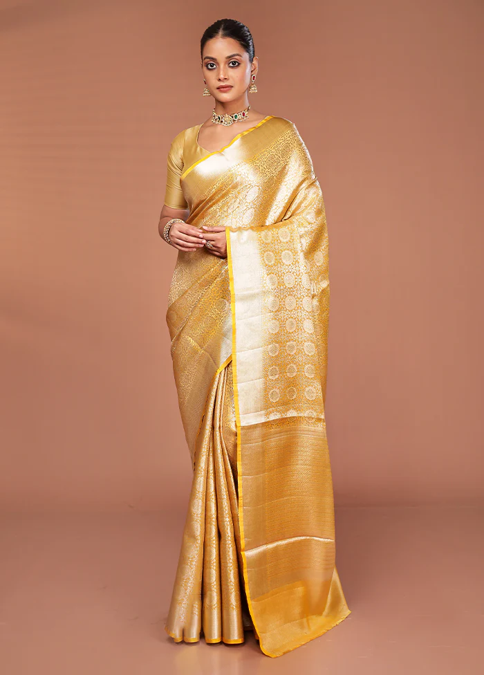 Yellow Tissue Silk Saree With Blouse Piece - Image 2