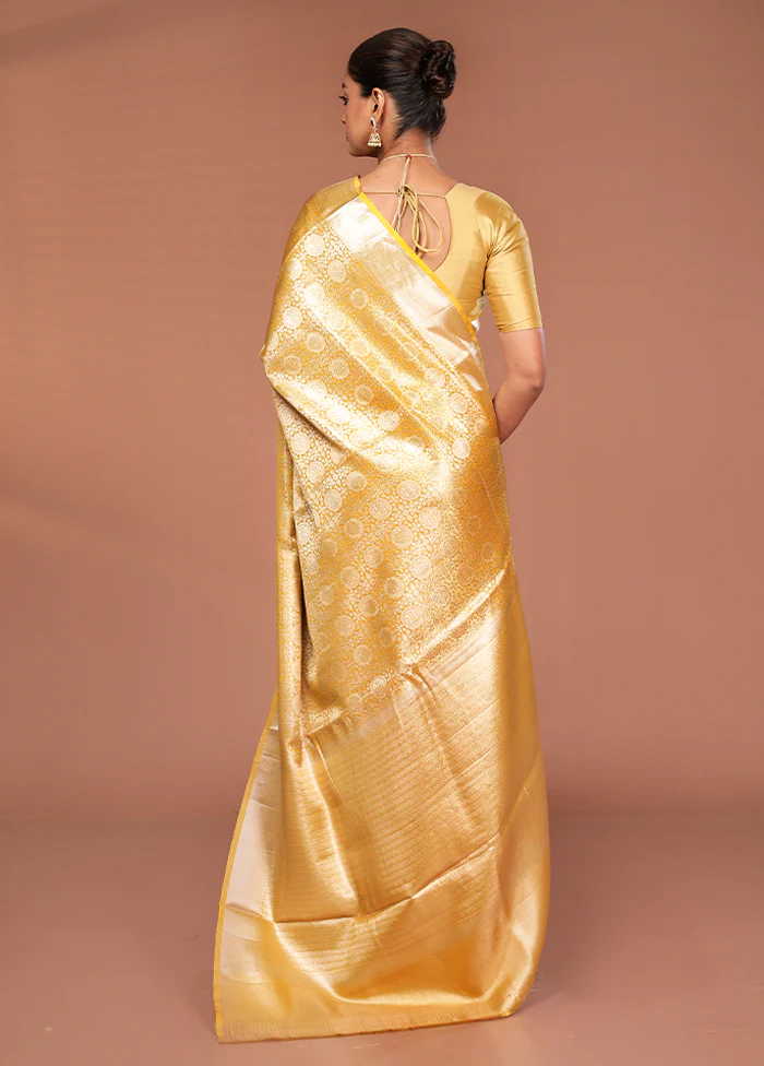 Yellow Tissue Silk Saree With Blouse Piece - Image 3