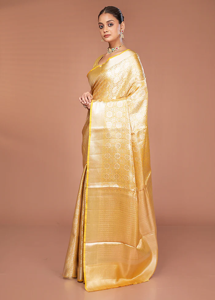 Yellow Tissue Silk Saree With Blouse Piece - Image 4