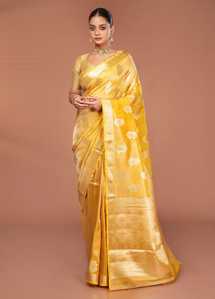 Yellow Tissue Silk Saree With Blouse Piece - Image 2