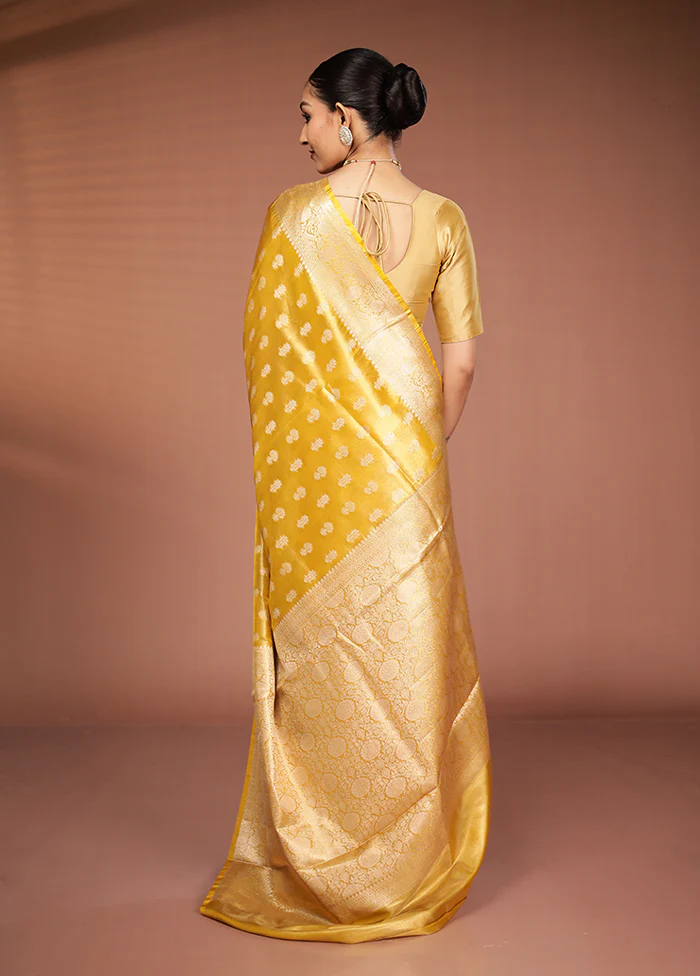 Yellow Tissue Silk Saree With Blouse Piece - Image 3