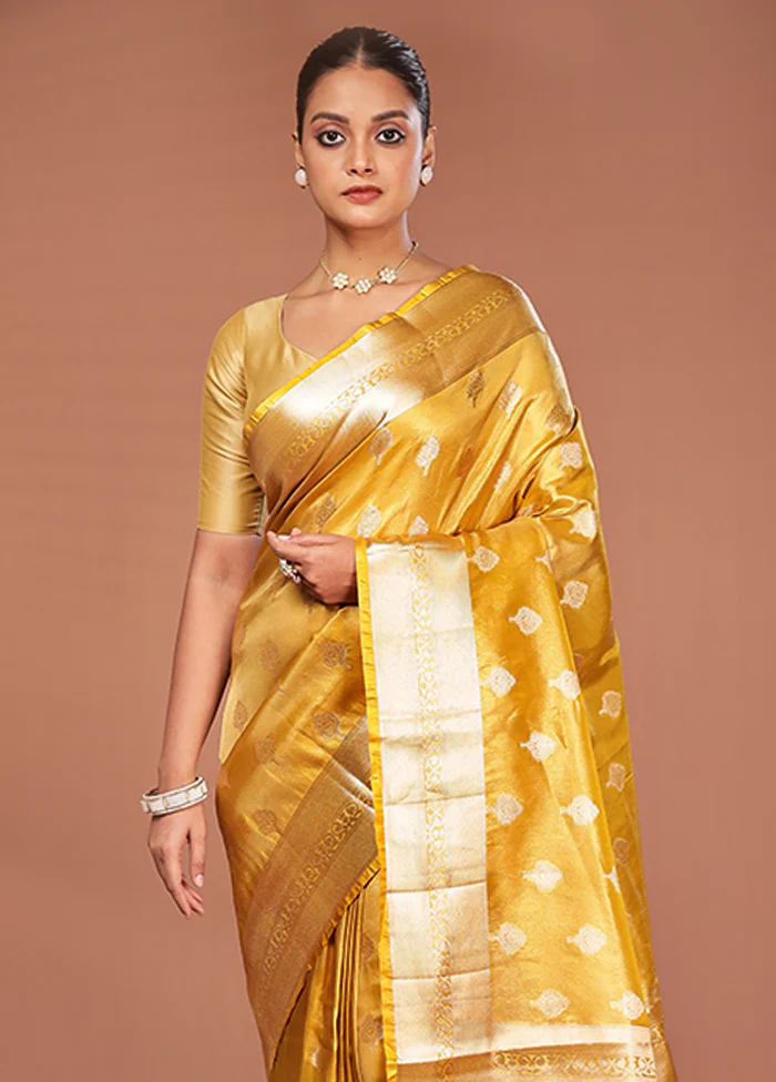 Yellow Tissue Silk Saree With Blouse Piece
