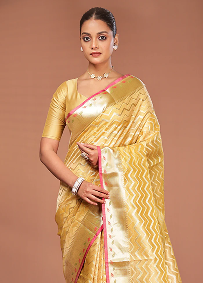 Yellow Tissue Silk Saree With Blouse Piece