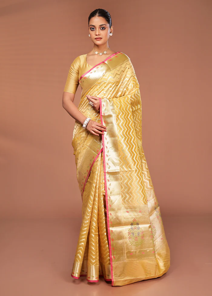 Yellow Tissue Silk Saree With Blouse Piece - Image 2
