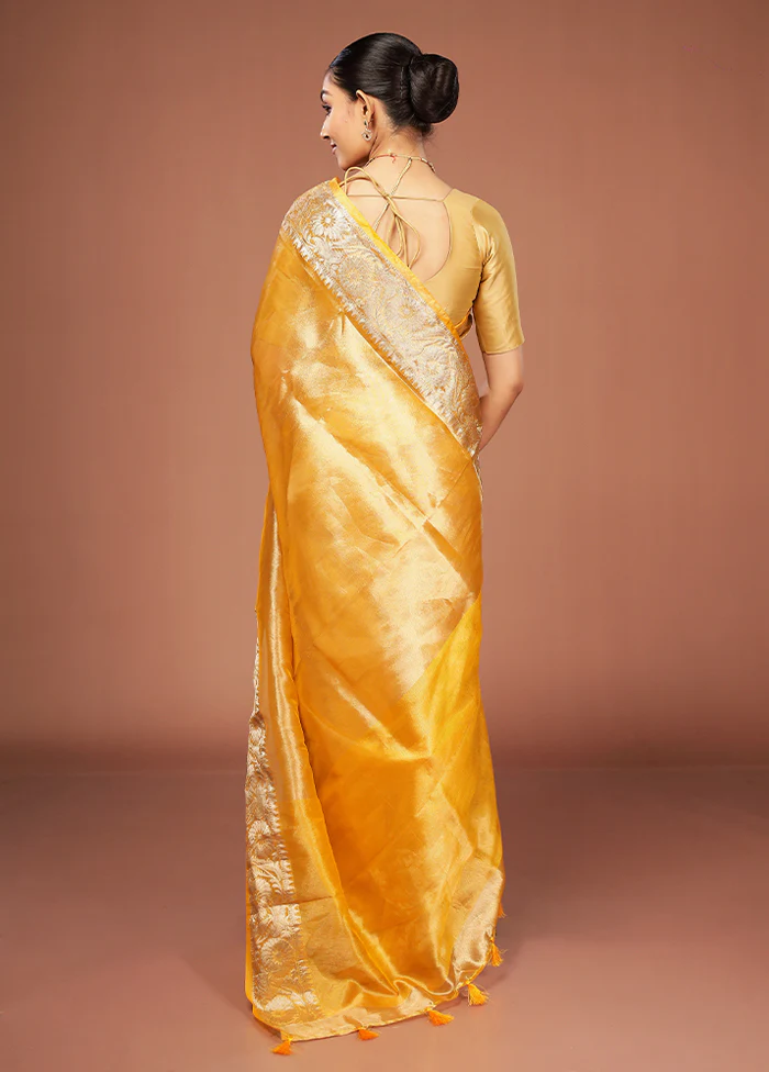 Yellow Tissue Silk Saree With Blouse Piece - Image 3