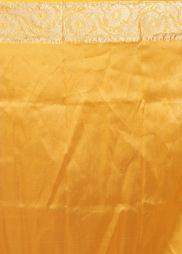 Yellow Tissue Silk Saree With Blouse Piece - Image 5