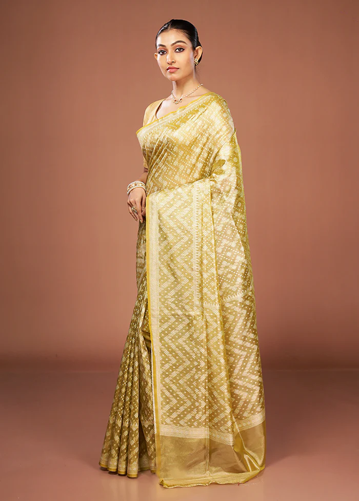 Yellow Tissue Silk Saree With Blouse Piece - Image 4