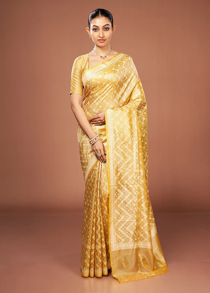 Yellow Tissue Silk Saree With Blouse Piece - Image 2