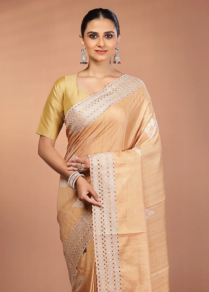 Yellow Tussar Silk Saree With Blouse Piece