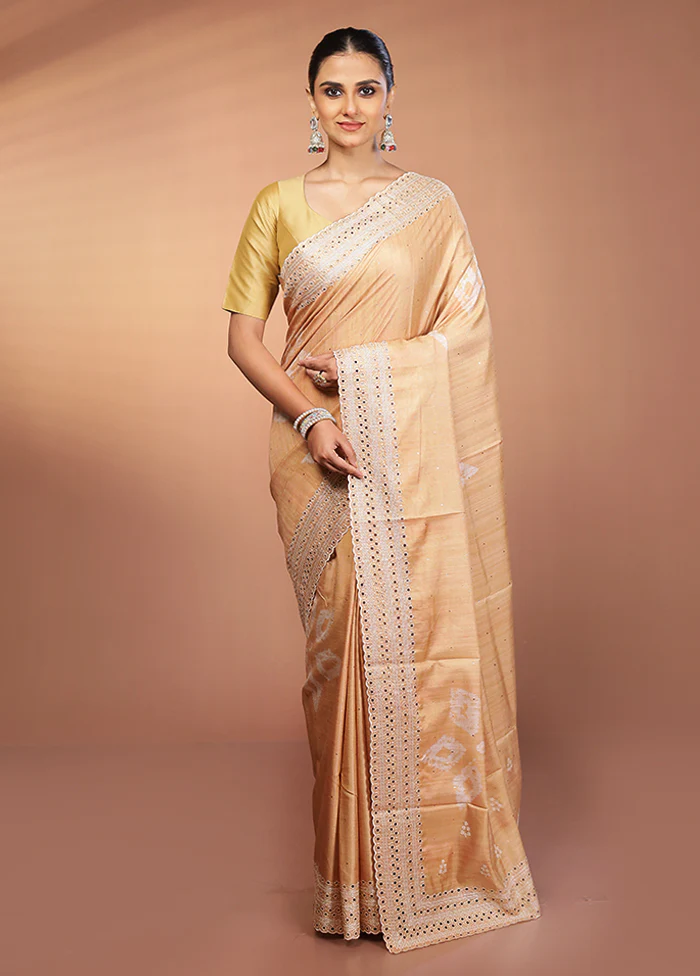 Yellow Tussar Silk Saree With Blouse Piece - Image 2