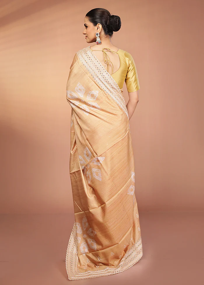 Yellow Tussar Silk Saree With Blouse Piece - Image 3