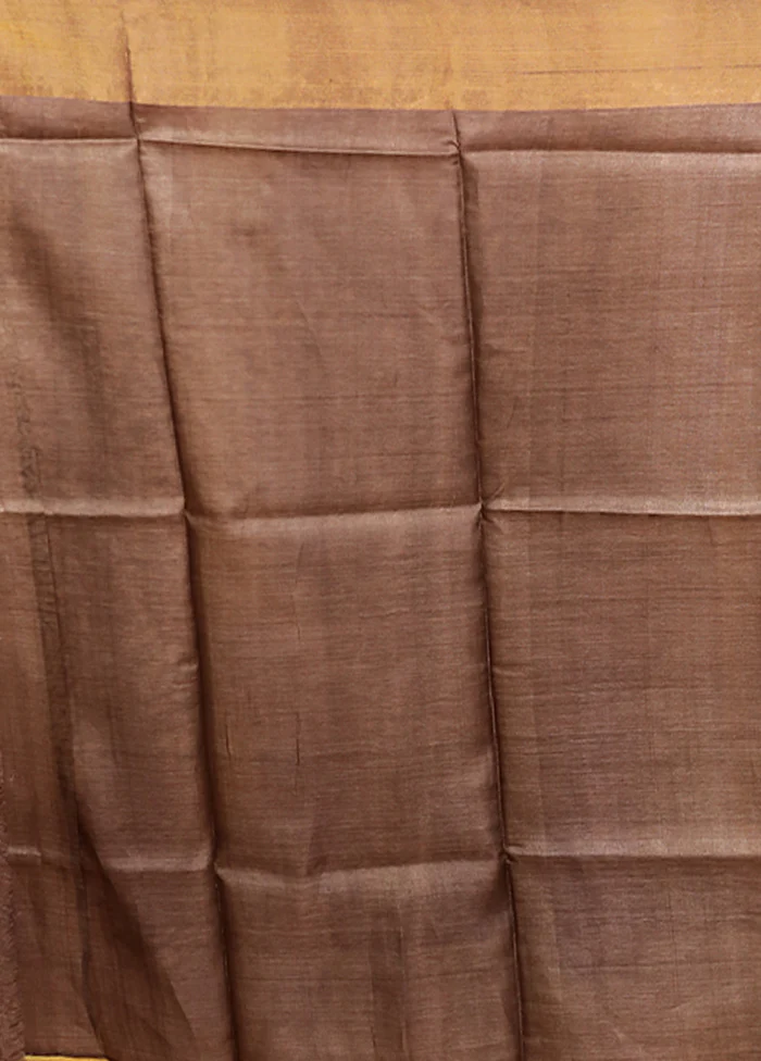 Yellow Tussar Silk Saree With Blouse Piece - Image 5