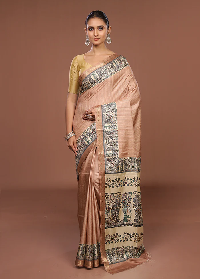 Yellow Tussar Silk Saree With Blouse Piece - Image 2