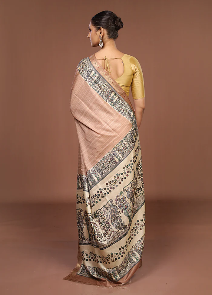 Yellow Tussar Silk Saree With Blouse Piece - Image 3