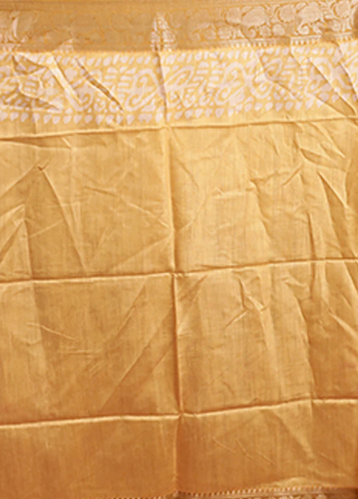 Yellow Tussar Silk Saree With Blouse Piece - Image 5
