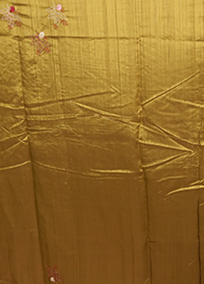 Yellow Tussar Silk Saree With Blouse Piece - Image 5