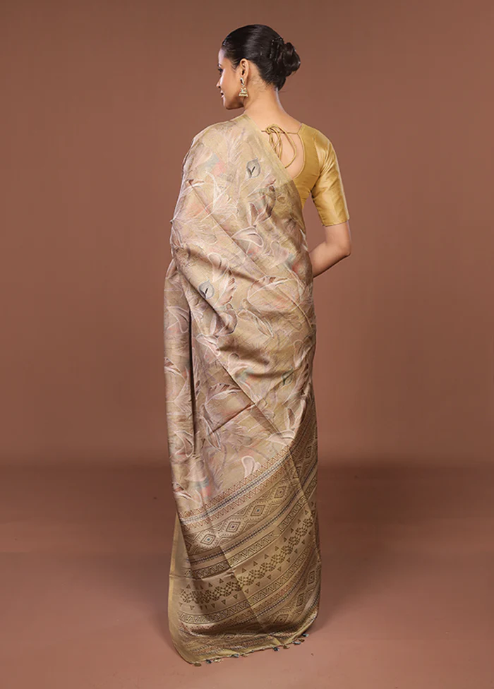 Yellow Tussar Silk Saree With Blouse Piece - Image 3