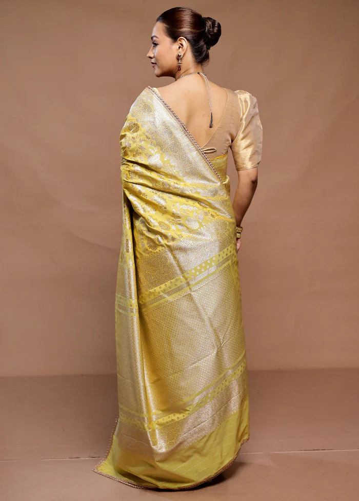 Yellow Uppada Silk Saree With Blouse Piece - Image 3
