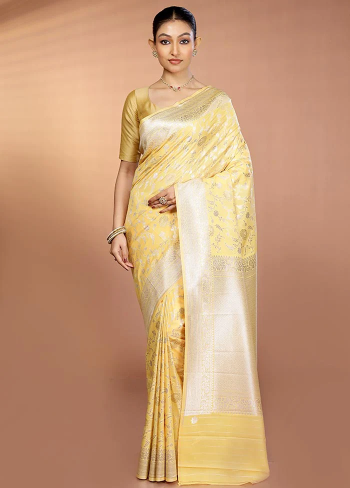 Yellow Uppada Silk Saree With Blouse Piece - Image 2