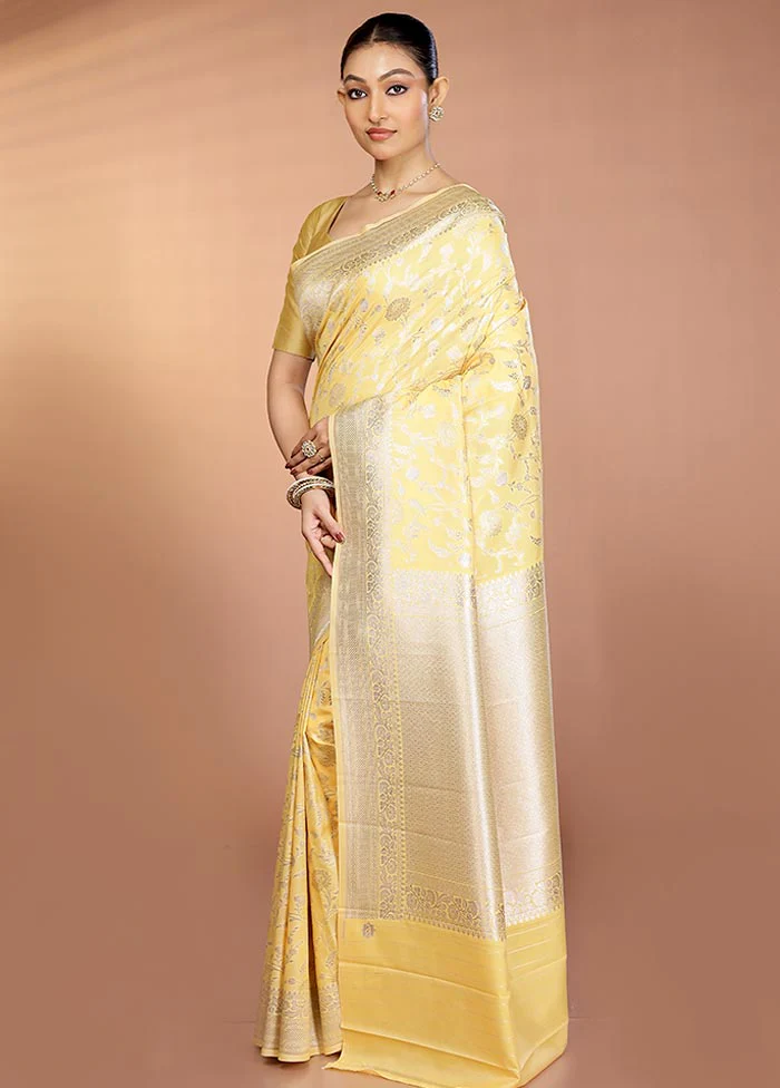 Yellow Uppada Silk Saree With Blouse Piece - Image 4