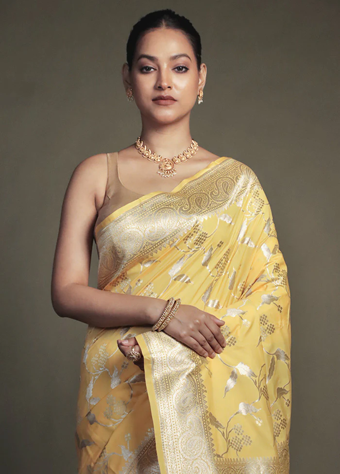 Yellow Uppada Silk Saree With Blouse Piece - Image 2