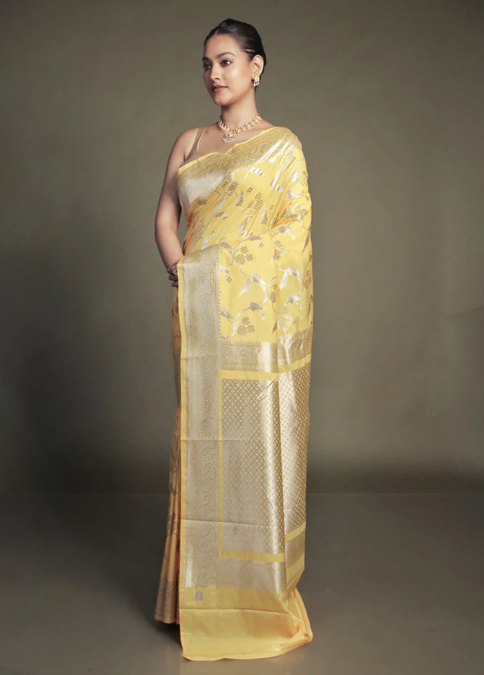 Yellow Uppada Silk Saree With Blouse Piece - Image 4